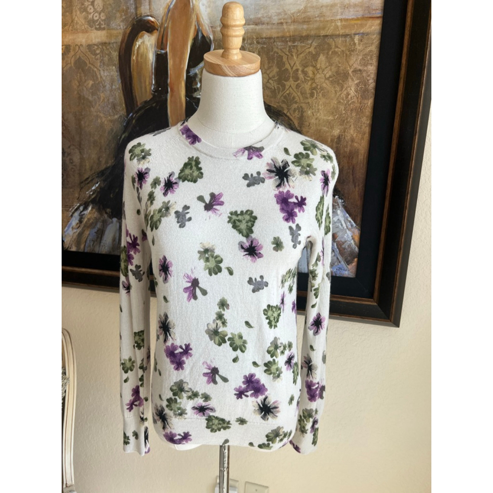 Equipment Femme Floral Crew Neck Sweater M White Purple